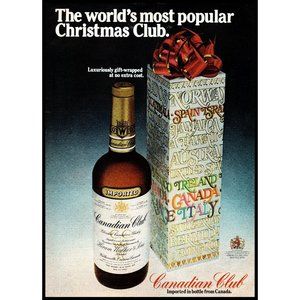 1975 Canadian Club Rye Whisky Vintage Print Ad Christmas Gift Box Bow Wall Art